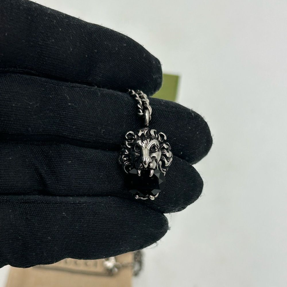 Gucci iconic Lionhead, silver tone crystal necklace made in Italy